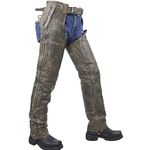 Bikersgearonline Men's Riding Distressed Brown Butter Soft Leather Motorcycle Chaps W/Zip-out Liner, Distressed Brown, Large