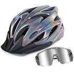 Odoland Flash Bike Helmet with Cycling Sunglasses - Adult Cycling Helmets for Road Bike Mountain Bike - Adjustable Lightweight Cycling Helmet for Men and Women Silver Black