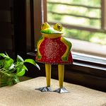 ExclusiveLane 'Frog Maiden' Handpainted Garden Showpiece Items for Balcony & Garden Statues for Decoration in Metal (11 Inches)