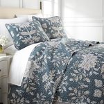 Southshore Fine Linens - The Brickyard Collection Lightweight Quilt Sets, Microfiber, Vintage Garden Smoke Blue, Full/Queen