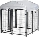 PawHut Outdoor Dog Kennel, Metal Playpen Fence Dog Run with UV-Resistant Canopy and Locks, for Small and Medium Dogs, 120 x 120 x 138cm