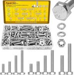 Fgruh 260PCS Hex Bolts and Nuts Assortment Kit,1/4-20, 5/16-18, 3/8-16 Hex Head Bolt Nut and Flat & Spring Washers Assorted,304 Stainless Steel, Fully Threaded