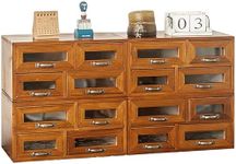 Set of 4 Store and Display Wooden Desktop Organizing Cabinets - Mahogany Wood Display Chest with 4 See-through Drawers Each - 16-Drawer Storage for Work Table, Vanity, Dresser or Kitchen Counter