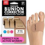 Bunion Corrector & Pain Relief Kinesiology Athletic Tape | For Bunions & Turf Toe | Big Toe Spacer/Separator/Straightener Tape for Men & Women | 80 Precut Kinesiology Tape Pcs | Nude Color