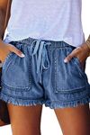 HVEPUO Jean Shorts Women Summer Fringe High Waisted Short Jeans Casual Vacation Beach Ladies Raw Hem Demin Shorts for Women Dark Blue XL