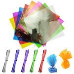 200 Pcs Colored Cellophane Wrap Cellophane Sheets with 200Pcs Twist Ties Cello Wraps Colorful Transparency Sheet for DIY Arts and Crafts, Treats Candy Wrapping Party Supplies (7.5 x 7.5 Inch)