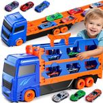 iHaHa Toddler Toys for 3 4 5 6 Years Old Boys, Die-Cast Transport Truck Car Toys 61-Inch Race Track for Boys Kids, Toddler Car Toys Track Set for Kids Boys Girls