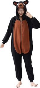 Unicorns Angels Adult Onesie Animal Pajamas,Cosplay Sleepwear Halloween Costume for Women Men, Black Bear-1, Small