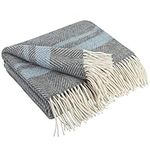 LYHome Merino Wool Blanket - Large Throw Bedspread for Sofa Bed, Single Double Size, Cosy Throws for Sofas & Beds, Soft and Warm Blankets Picnic (55x79 in | 140x200 cm | Grey - Blue - White Stripes)