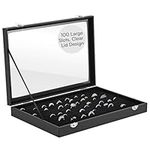 H&S Glass Lid 100 Ring Jewellery Display Storage Box Tray Case Organiser - Black