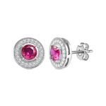 Ornate Jewels 925 Silver Round Red Ruby and American Diamond Solitaire Halo Stud Earrings Gifts for Women and Girls