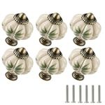 Zernmiarder Ivory Ceramic Knobs 6 Pack - Pumpkin Cabinet Knobs Retro Dresser Knobs - Vintage Drawer Pulls with Screws for Closet Drawer Cupboard Cabinet and DIY Home Project - Bamboo Leaves