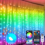 QINER Curtain Lights, Curtain Fairy Lights for Bedroom 3m x 3m 300 LED RGBIC 210 Modes Curtain String Lights with Remote Control, USB Window Lights for Bedroom, Indoor, Outdoor, Weddings, Party