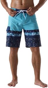 unitop Men's Surfing Shorts Breathable Soft Floral Printed Bathing Suit Drawstring Blue-337 34