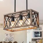 MUEOF Farmhouse Light Fixtures,3-Light Dining Room Light Fixture,Height Adjustable, Industrial Metal Kitchen Pendant Lighting Over Island, Chandelier for Dining Table Kitchen Sink, Wood Grain Finish.