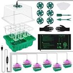 72-Cell Seed Starter Trays with Heat Mat, Kalolary 6-Pack Seedling Starter Trays with Grow Light, Timing Controller Adjustable Brightness Reusable Seed Starting Kit with Humidity Dome