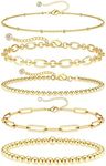 DEARMAY 14K Real Gold Bracelets for Women Gold Jewelry Set for Women Beaded Bracelets for Women Dainty Paperclip Chain Bracelet Pack Gifts for Women