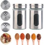 Yanuojie 2pcs Salt and Pepper Seasoning Shaker,Stainless Steel Cover,Durable Glass,with 3 Adjustable Pouring Holes,for Home Kitchens Camping Barbecues Restaurants Granular Seasoning