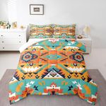 Aztec Bedding Set Ethnic Tribal Arrow Western Quilt,Indian Tribe Geometry Queen Comforter Set Exotic Nordic Style Duvet Insert,Geometric Western Boho Decor,Orange Yellow Green