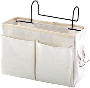 Surblue Bedside Caddy Bedside Storage Bag Hanging Organizer for Bunk, Hospital Beds, Dorm Rooms Bed Rails Camp 4 Pockets and 2 Hooks (White)