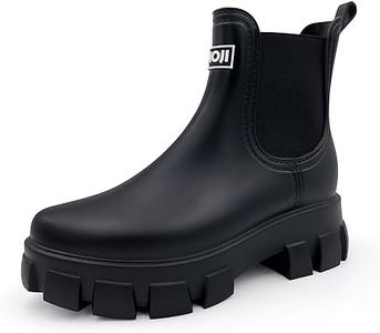 Amoji Unisex Chelsea Rain Boots Waterproof Platform Short Boots Short Rainy Footwear 917 Black 13 Women/12 Men