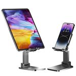 Ambrane Tablet & Mobile Holder for All Smartphones, Tabs, Kindle, iPad Mobile Holding Tabletop Stand, Height Adjustment, Foldable Design, Multipurpose, Anti-Skid Design (Twistand +, Black)