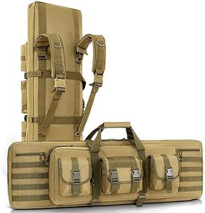 DULCE DOM Rifle Bag, Soft Double Rifle Case for Storage and Transportation, Portable Long Gun Case Carrying Backpack with Molle for Shooting Range Hunting Outdoors, 36/42/48 Inch (Khaki, 48"x 12")