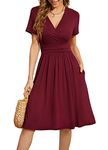 WEACZZY Womens Plus Size Summer Dress Wrap V-Neck Party Dress Knee Length Casual Dresses for Women, Wine Red, XX-Large