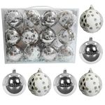 Rozi Decoration 12 Pcs Silver Balls for Christmas Tree Decoration Items, Unique Design Silver & White Christmas Balls for Xmas Tree Decoration, Christmas Tree Decoration Balls Silver