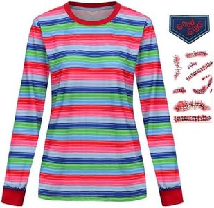 Tuoweey Halloween Chucky Costume for Women Casual Long Sleeve Shirt Tops Horror Rainbow Striped Tee, B-Striped, X-Large