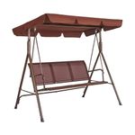 VEVOR 3-Seat Patio Swing Chair, Outdoor Patio Swing with Adjustable Canopy, Porch Swing with Armrests, Teslin Fabric and Alloy Steel Frame, for Balcony, Backyard, Patio, Garden, Poolside, Brown