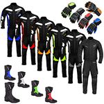 Rex Sports Profirst Motorcycle Clothing Suit - Motorbike Suit Motorbike Boots Leather Shoes - 2 Piece Armored Suit Waterproof Suit Jacket and Trouser CE Armor for All Weather Suit (2XL, Black)