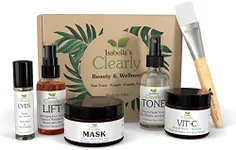 Flawless Natural Skin Care Gift Set for Women | 6 Piece Beauty Set for Her, Birthday, Christmas Gift Idea | Rose Facial Toner, Eye Serum, Face Oil and Cream, Charcoal Mask | Handmade in USA