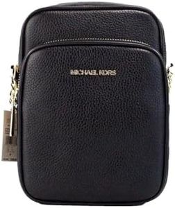 Michael Kors Jet Set Travel Signature PVC Medium Logo Chain Crossbody Flight Bag, Solid Black/Gold