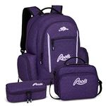 Roots Original 3-in-1 Matching Water Resistant Backpack and Lunch Bag Set with Bonus Pencil Case - Made From 100% Recycled Fabrics - 33 litres, Purple, Large