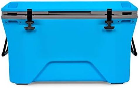 Camco Currituck Cyan Blue and Gray 50 Quart Cooler - Rugged Exterior Made for Camping, Hunting, Fishing and Tailgating - Comes with Cooler Basket (51702)