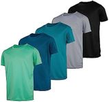 Real Essentials 5 Pack: Youth Mesh Moisture Wicking Active Athletic Performance Short-Sleeve T-Shirt Boys & Girls, Set L, Medium