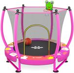 Happin 55” Toddler Trampoline, Indoor & Outdoor Playset Ages 1-6, 5FT Kids Trampoline, Ultra Safe Mini Trampoline for Kids with Safety Enclosure Net, Gifts for Birthday Boys & Girls, Basketball Hoop