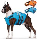 Kuoser XXL Dog Life Jacket, High Flotation Large Dogs Water Vest for Swimming Boating, Reflective Doggie Swim Vest Pet Life Preserver with Rescue Handle, Blue XXL