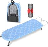 Foldable Ironing Board Tabletop, Portable Ironing Board with 2 Heat Resistant Ironing Covers, Mini Iron Board with Iron Rest, Non-Slip Feet for Small Space, Bathroom, Laundry Rooms, Dorms, Blue & Gray