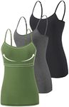 Vislivin Womens Cotton Camisole Adjustable Strap Tank Tops with Shelf Bra Stretch Undershirts Black/Dark Gray/ArmyGreen -1 L