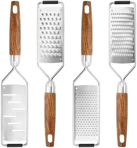 AGIgear Professional Cheese Grater Stainless Steel,Multi-Purpose Grater With Wood Handle for Cheese, Ginger, Lemon, Garlic, Nutmeg,Fruits,Chocolate & Spices-Wideboard (4PCS)