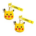 EITHEO Cute Rubber Stainless Steel Keychain Metal For Gifting Car Bike door lock With Key Ring Anti-Rust (Pokemon Pikachu Coin Pouch Case Keychain)