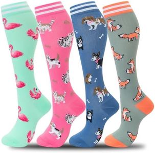 Compression Socks Women (Best Support,15-25mmhg,Cute,Fun,Novelty,Graduated) (4pairs-cat/dog/fox/flamingo, Small/Medium)