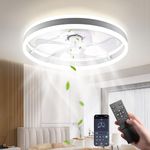 CUPCHID Ceiling Fans with Lights and Remote, 50cm Smart Ceiling Fan with Lights with 3 Light Colors 6 Adjustable Speed Adjustable Brightness Timer, Fan Light Ceiling for Bedroom Living Room