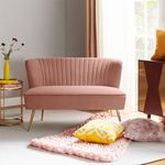 HULALA HOME Velvet 2 Seater Sofa Upholstered Loveseat Couch with Metal Legs Armless Backrest for Living Room Bedroom Lounge, Pink