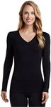 Cuddl Duds Softwear with Stretch Long Sleeve V-Neck Top for Women, Black, Medium