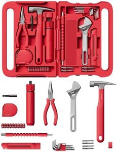 HOTO 40-Piece Tool Kit, Household Essentials Tool Set w/Smart Electric Screwdriver (LED, 3 Torque) + 14 Tools & 26 Accessories | Pro-Grade Compact Organizer for Home, Dorm Repairs, DIY (Neon Red)