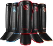 Sanabul Essential Kickboxing Shin Guards with Hook & Loop Straps Shin Pads for MMA Muay Thai and Martial Arts - Red, XS