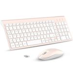 Wireless Keyboard Mouse Combo, cimetech Compact Full Size Wireless Keyboard and Mouse Set 2.4G Ultra-Thin Sleek Design for Windows, Computer, Desktop, PC, Notebook, Laptop（QWERTY UK Layout）PINK